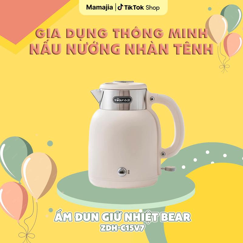 Ấm đun nước giữ nhiệt Bear ZDH-C15V7 công suất 1500W, đun nước nhanh, giữ nhiệt 55 độ C, chất liệu an toàn