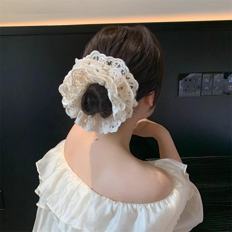 Q30 Dây buộc tóc scrunchies lưới họa tiết hoa cúc nổi điệu đà