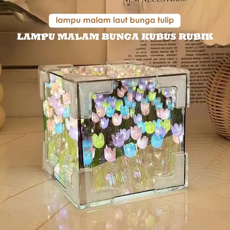 ID-TOOLS 21 Bunga Tulip Lampu Lampu DIY Tulip Lampu Malam Led Cermin Lampu Dekorasi Hadiah Ulang Tahun 2