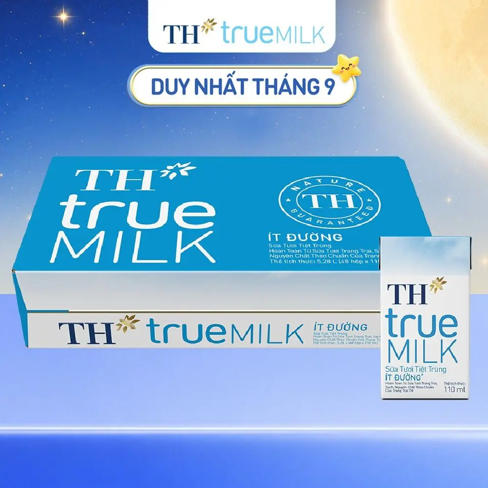 Thùng 48 hộp sữa tươi tiệt trùng ít đường TH True Milk 110ml (110ml x 48)