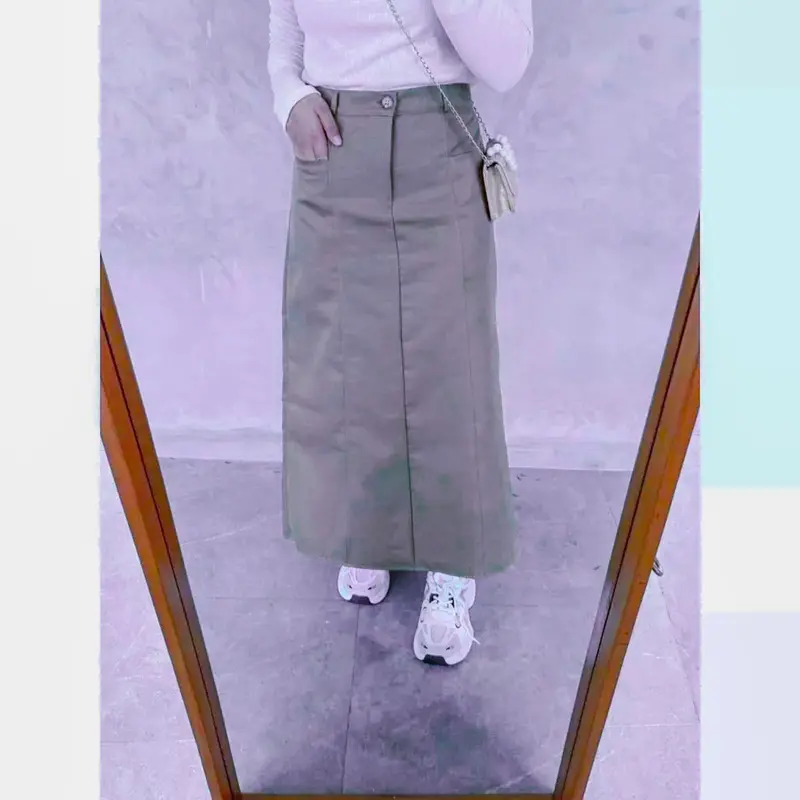 Madona  Span Katun Drill Cargo Skirt Kantong Samping Bawahan Wanita Panjang Casual Cewek rok kantong samping 6