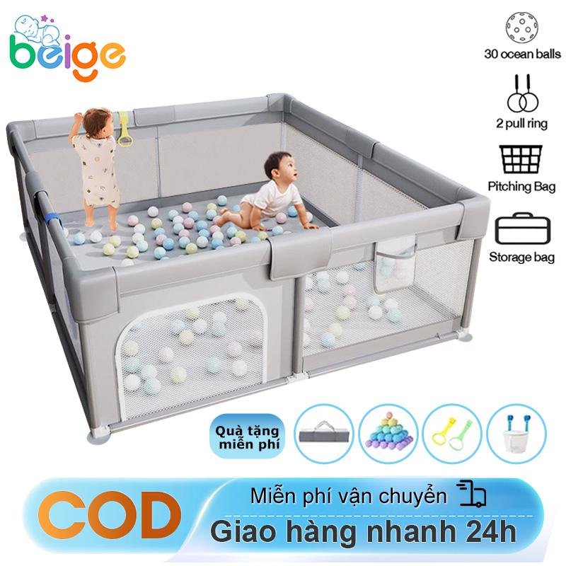 Beige Quây Bóng Cho Bé, Lưới thoáng chống kẹt | Chất liệu inox + Tháo lắp dễ | Tặng 4 quà