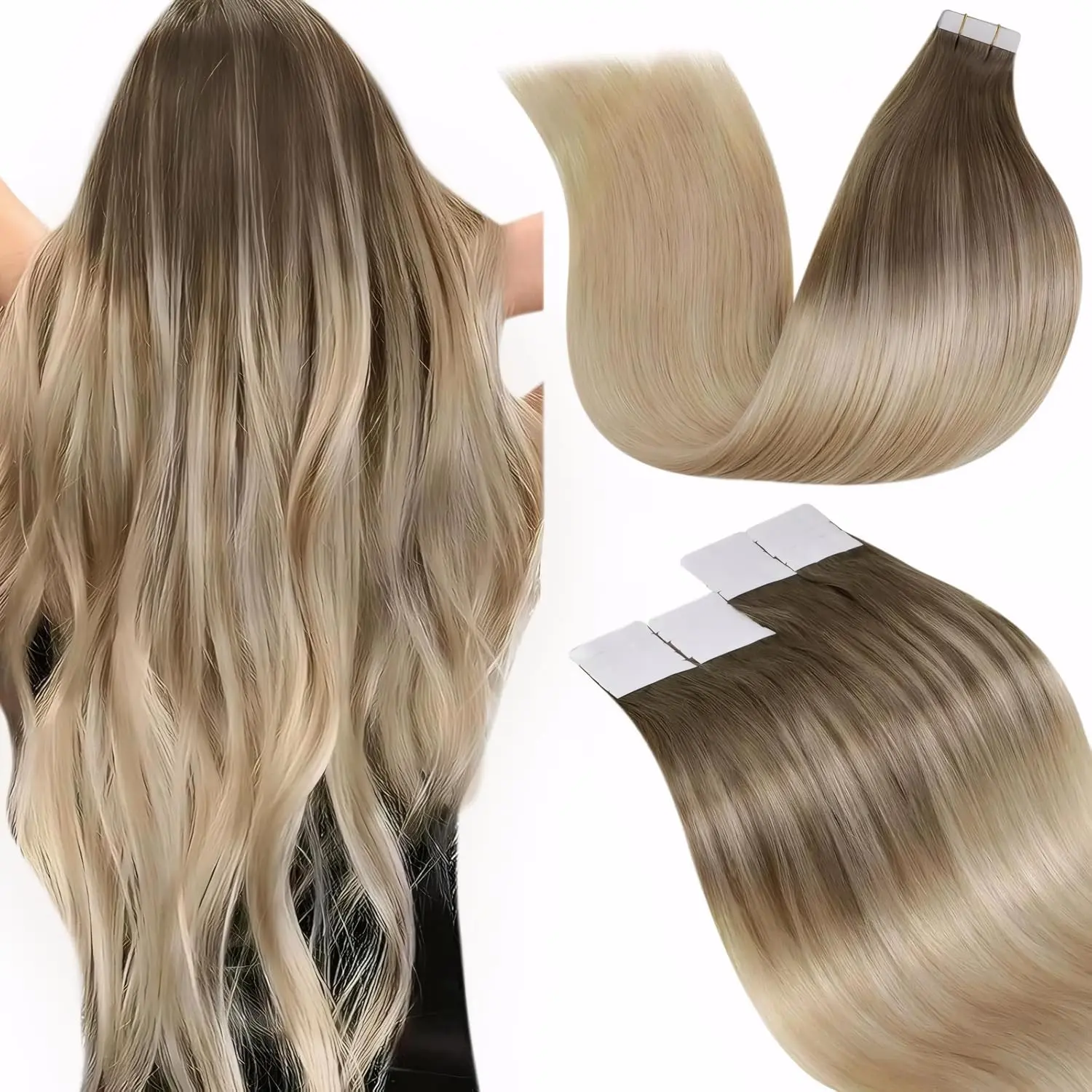 LaaVoo Tape in Hair Extensions Human Hair Highlights solid Tape in 20 Counts