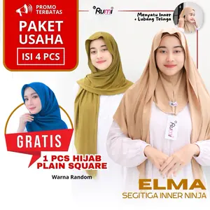 Rumi - (BONUS PLAIN SQUARE) PAKET USAHA ISI 4 PCS ELMA Jilbab Segitiga Inner Ninja Instan Jersey Muslim Menutup Leher Viral Hijab Mleyot Kerudung Nyatu Ciput Ninja jilbab  mleyot premium