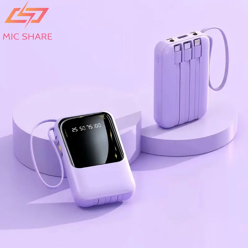 [CID] Powerbank 12000 mAh Mini With 4 USB Cable Fast Charging Lightweight Universal Powerbank LED Display 0
