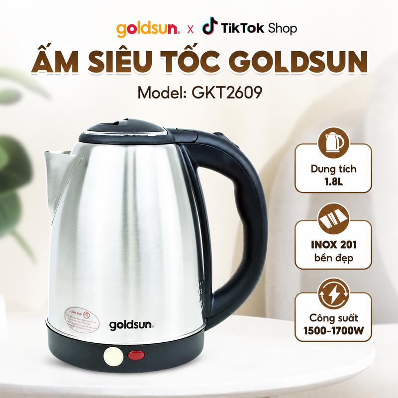 Ấm Đun Siêu Tốc Goldsun Dung Tích 1.8L Thân Inox, Tự Ngắt Khi Sôi - GKT2609