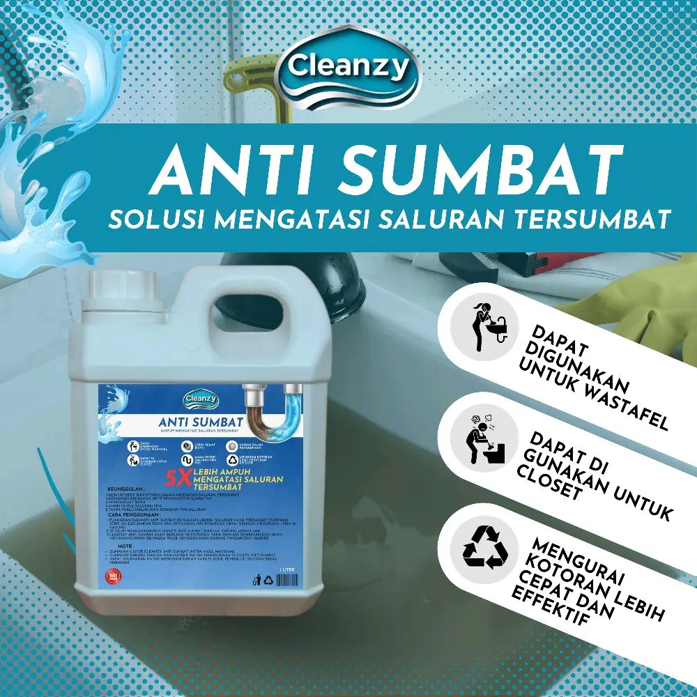 Cleanzy Anti Sumbat Solusi Pipa Tersumbat saluran tersumbat Wastafel tersumbat 1 Liter