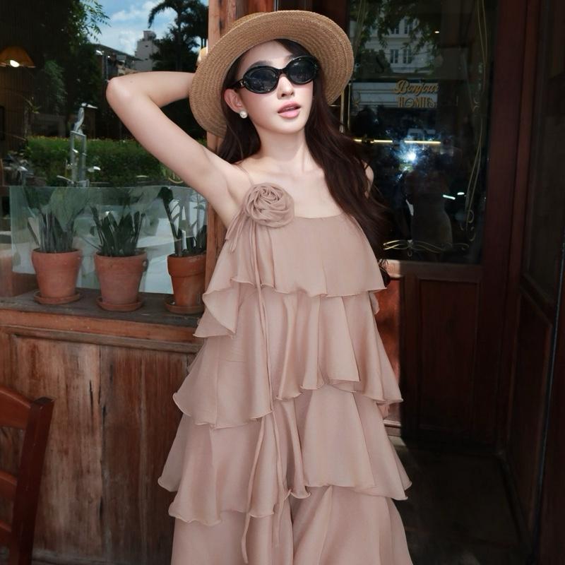  ENKA Đầm maxi tầng vải voan Evelyn Dress đầm bầu dáng dài bồng nhẹ tiểu thư 