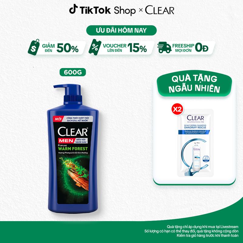 Dầu Gội Đầu CLEAR MEN Perfume Warm Forest Hỗ Trợ Dưỡng Tóc, Chăm Sóc Tóc Ngăn Gàu Ngứa Và Lưu Hương Nước Hoa Đẳng Cấp 600G