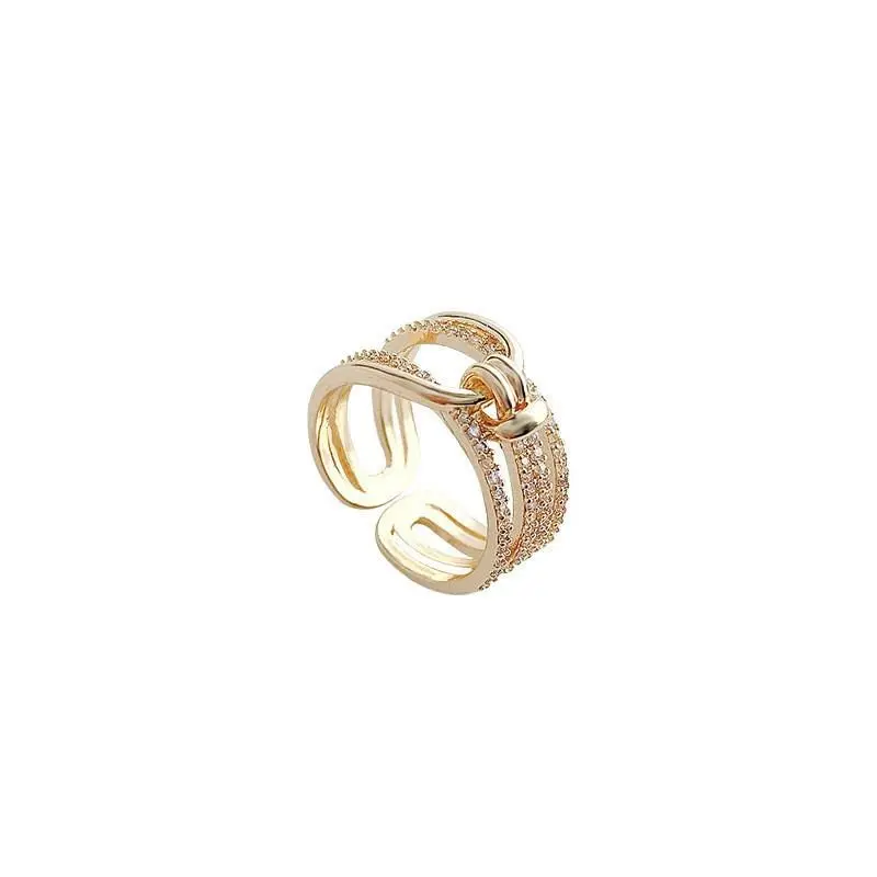 Cincin Jari Telunjuk Zirkonia Bertatahkan Emas Cincin Wanita Logam Multi Lapisan Terbuka Aksesoris Rings Berlian Y618 4