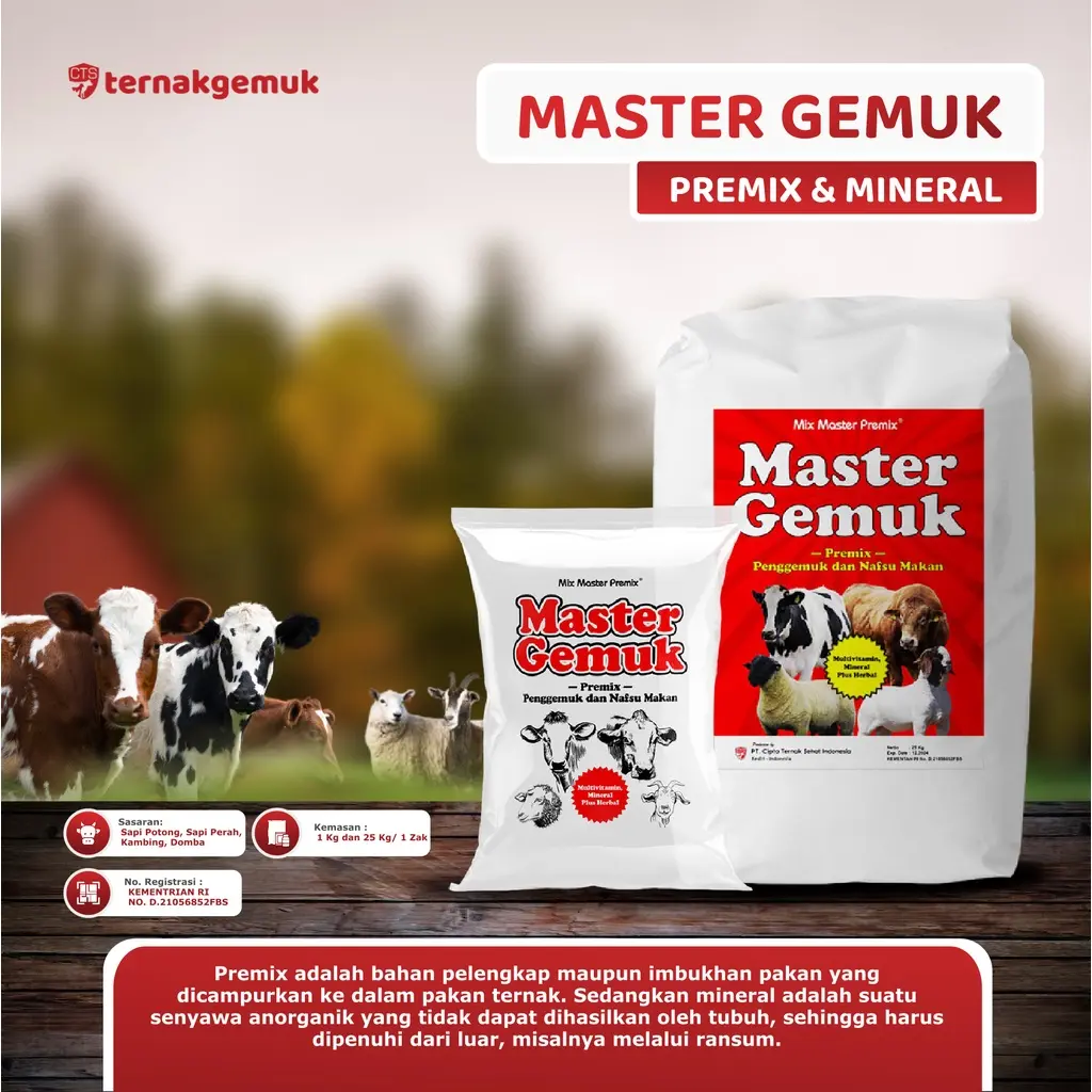PREMIX PENGGEMUK KAMBING SAPI "MASTER GEMUK" - MINERAL VITAMIN PENINGKAT NAFSU MAKAN TERNAK