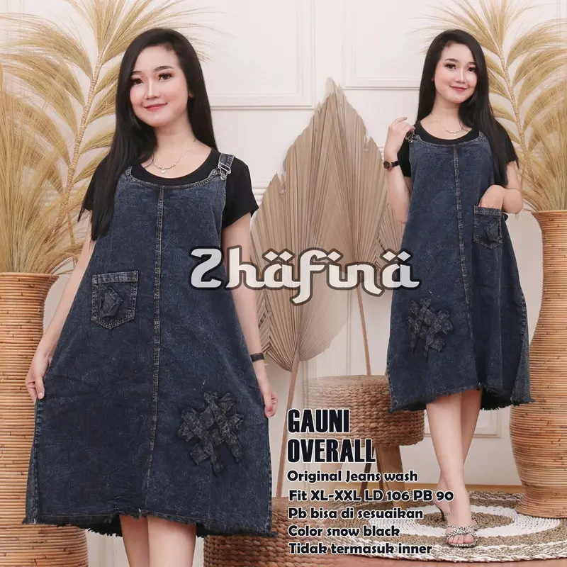 OVERALL JEANS WANITA JUMBO BIG SIZE GAUNI DENIM BAJU KODOK KEKINIAN TERBARU OVERAL CEWEK 4