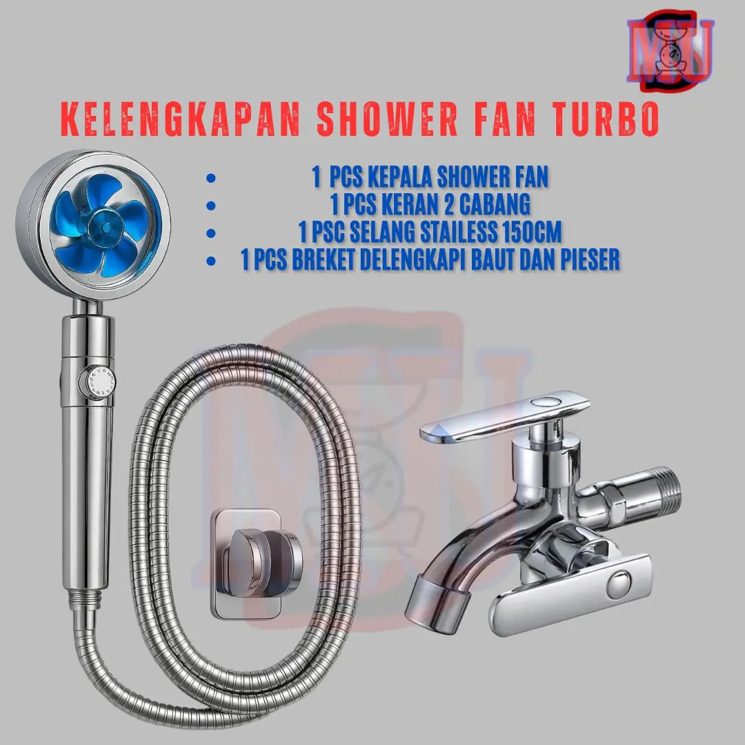 Shower Mandi Fan Hand Shower Kipas set dengan Keran Cabang Minimalis 1/2 inch Merah