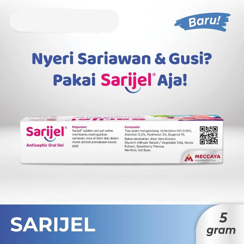 SARIJEL Oral Gel Rasa Strawberry 5 gr - Perawatan Nyeri Sariawan & Gusi, Luka Bibir & Mulut - Penyegar 1