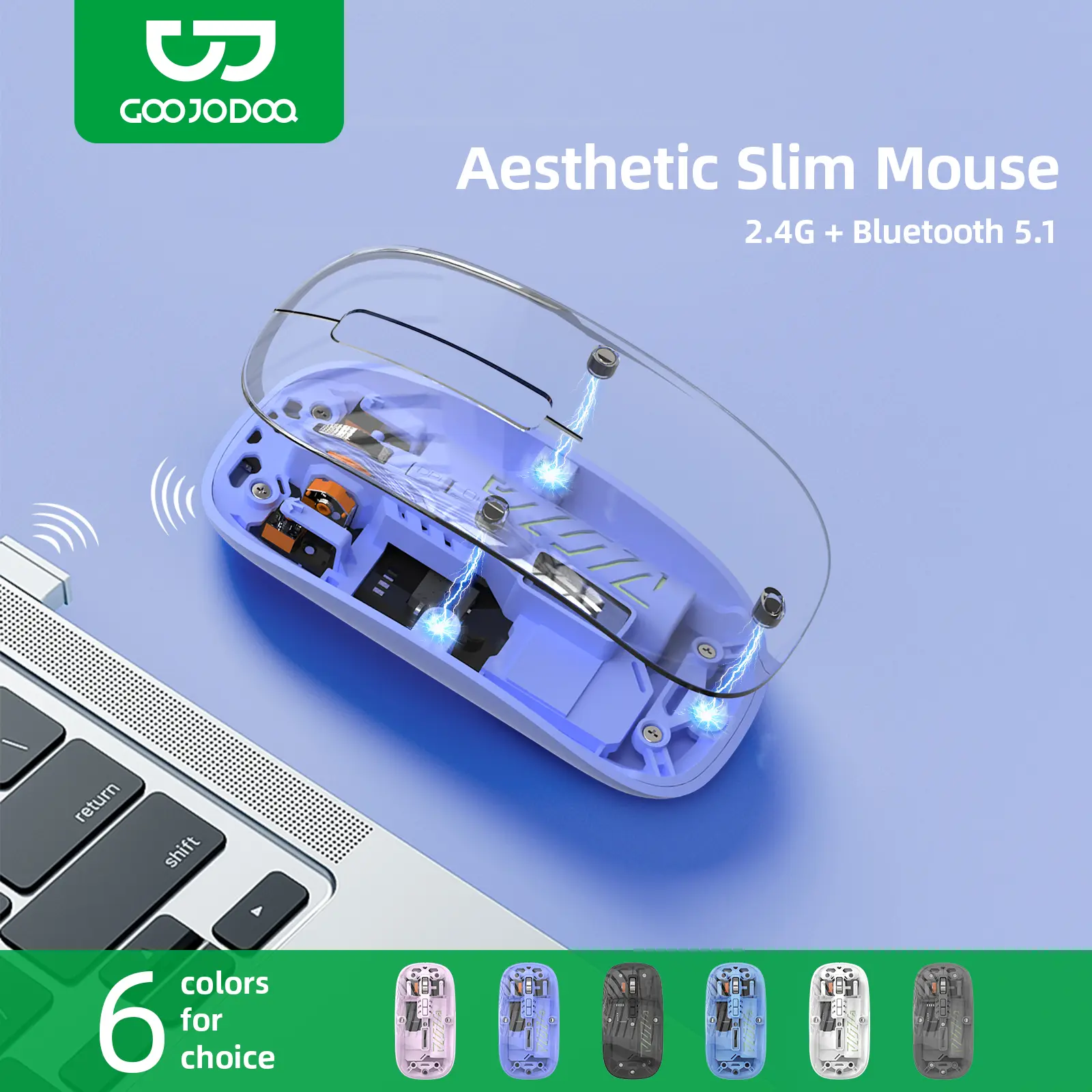 GOOJODOQ 2-in-1 Bluetooth Transparent Wireless Mouse for Tablet PC iPad laptop Rechargeable Silent Tablet Phone Android Desktop Button Computer