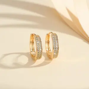 Anting Titanium Baris 2 Permata Gold – Anting Fashion Dewasa Elegan Anti Karat