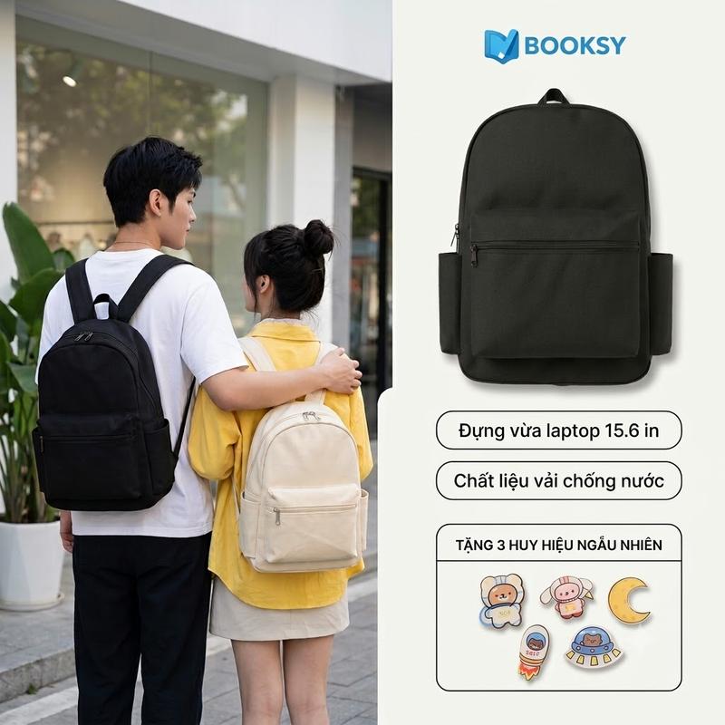 Balo Đi Học Đeo Vai Basic, Unisex nam nữ, đựng laptop 15,6inch, balo vải chống nước phù hợp đi học đi chơi