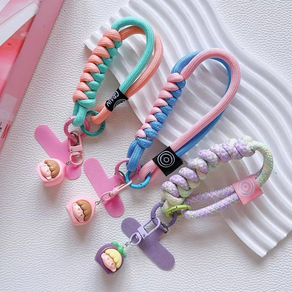 Tali Gantungan HP Warna-warni Phone Lanyard Wrist Short Straps Cute Cartoon Phone Charm
