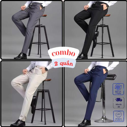 COMBO 02 Quần Âu Nam Công Sở Dáng Slimfit Chất Vải Cotton Cao Cấp Chống Nhăn Co Dãn Nhẹ Phong Cách Menswear Size 28-34