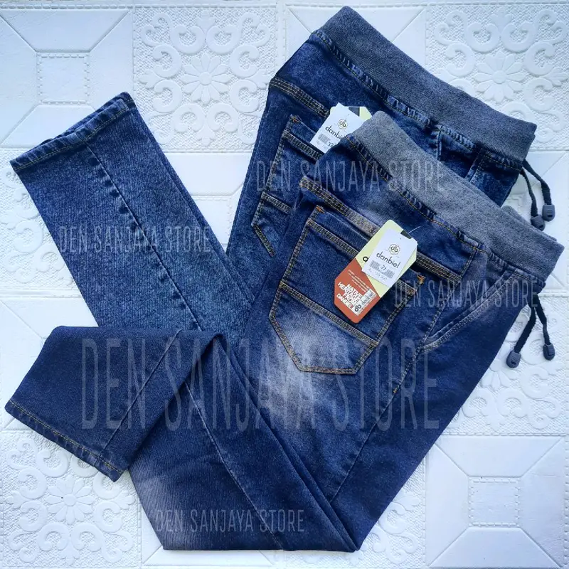 celana jeans panjang pria pinggang karet size 28-44 Slim Fit  Denim  Melar  Nyaman 0