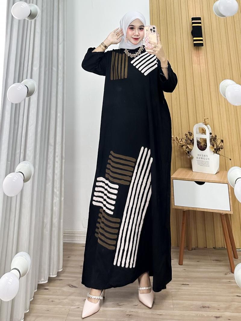 Product Introduction of dress maxi batik cap cetak semi gamis bahan rayon premium tebal busui Muslim Wanita Remaja Samping Midi 2