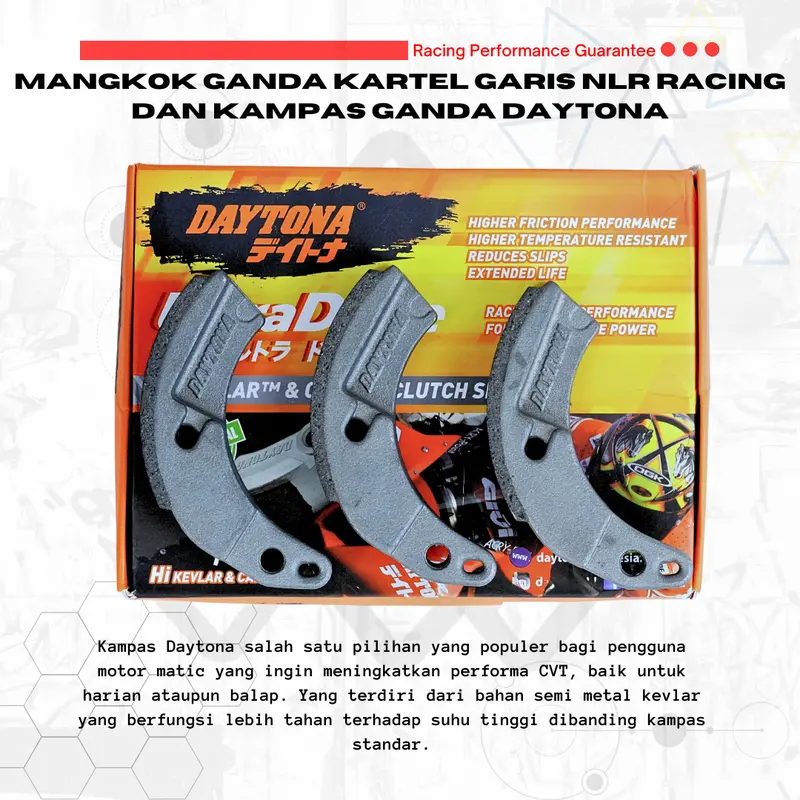 Daytona Kampas Ganda Racing set Mangkok Kartel Garis Anti gredeg Penambah Tenaga Untuk Motorcycle Vario Nmax Beat fi esp Mio Stylo Scoopy Genio Beat street 3