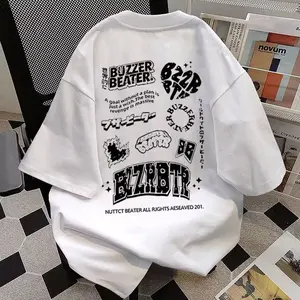 ￼Gaya Amerika Merek yang trendi Alfabet Inggris Coretan pencetakan baju atasan wanita terbaru kaos pria oversize couple t shirt vintage
