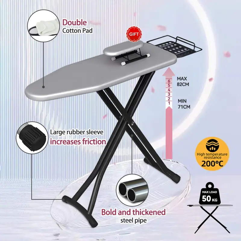 【Lowest Price】Ironing board/6-speed adjustment height /foldable iron board with iron holder/silver plated cloth/steam ironing board new upgrade papan seterika sturdy sejagat
