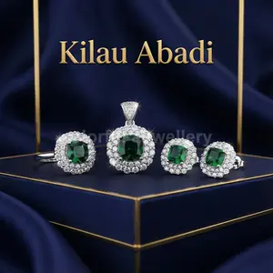 COLOS39Z Set tiga potong baru kalung batu permata zamrud kelas atas, liontin, cincin, anting-anting, perhiasan wanita berlian penuh