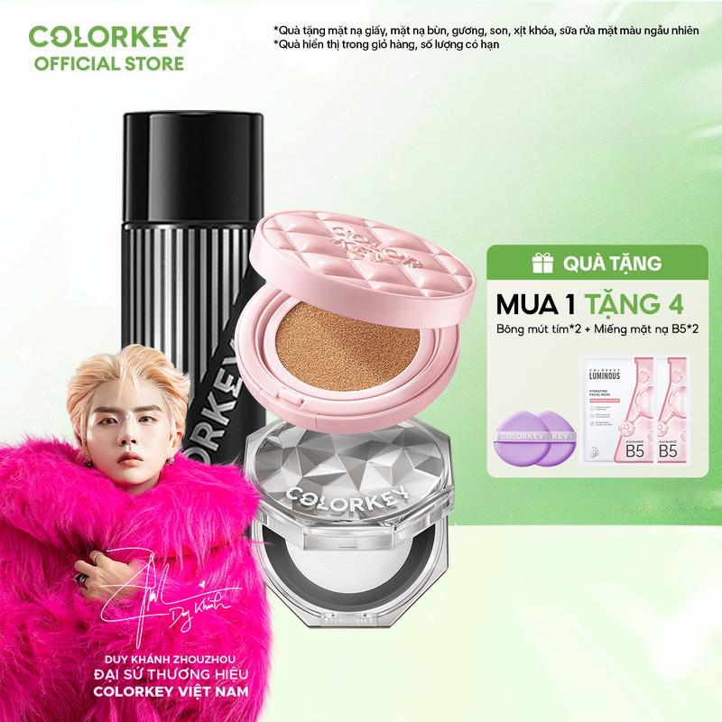COMBO 3 Món - 1 Cushion + 1 Phấn Phủ + 1 Xịt Khóa Nền COLORKEY 3 Bước Cho Lớp Nền Bền Lì Cả Ngày