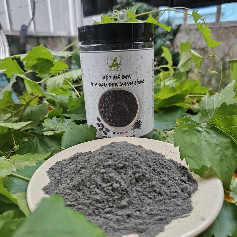 Bột mè đen nguyên chất mix đậu đen xanh lòng không đường Green-Herb nguyên chất tự nhiên