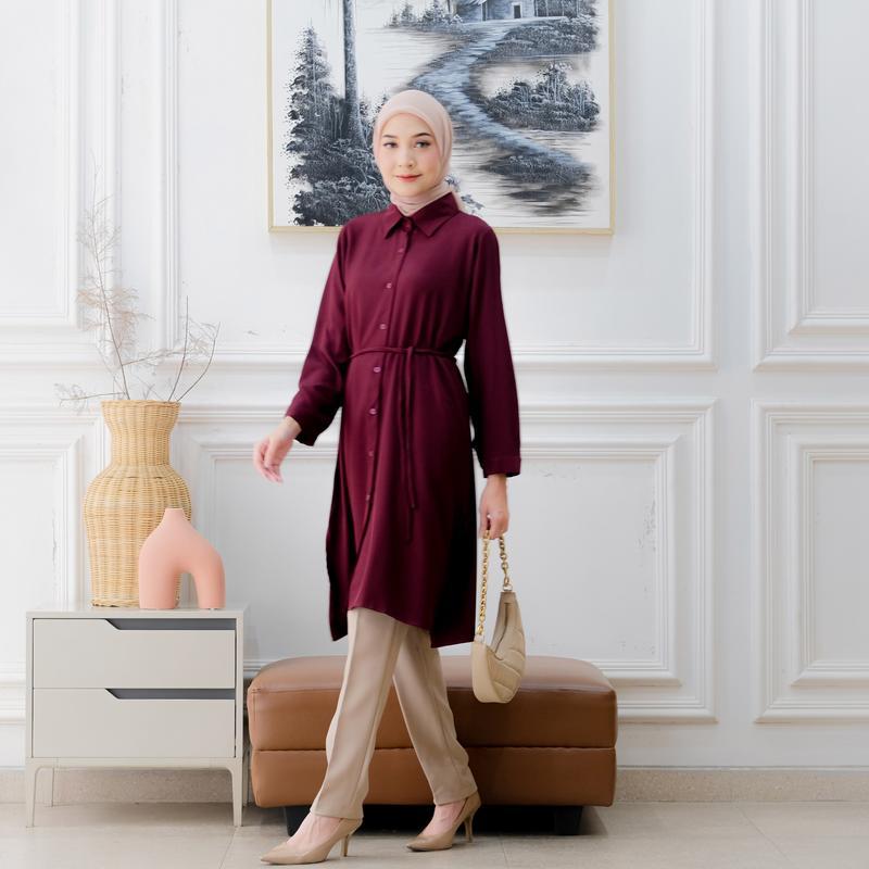 Baju Long Dress Kemeja Tunik Wanita Muslim Jumbo Terbaru 2024 Kekinian Polos By Azka 4