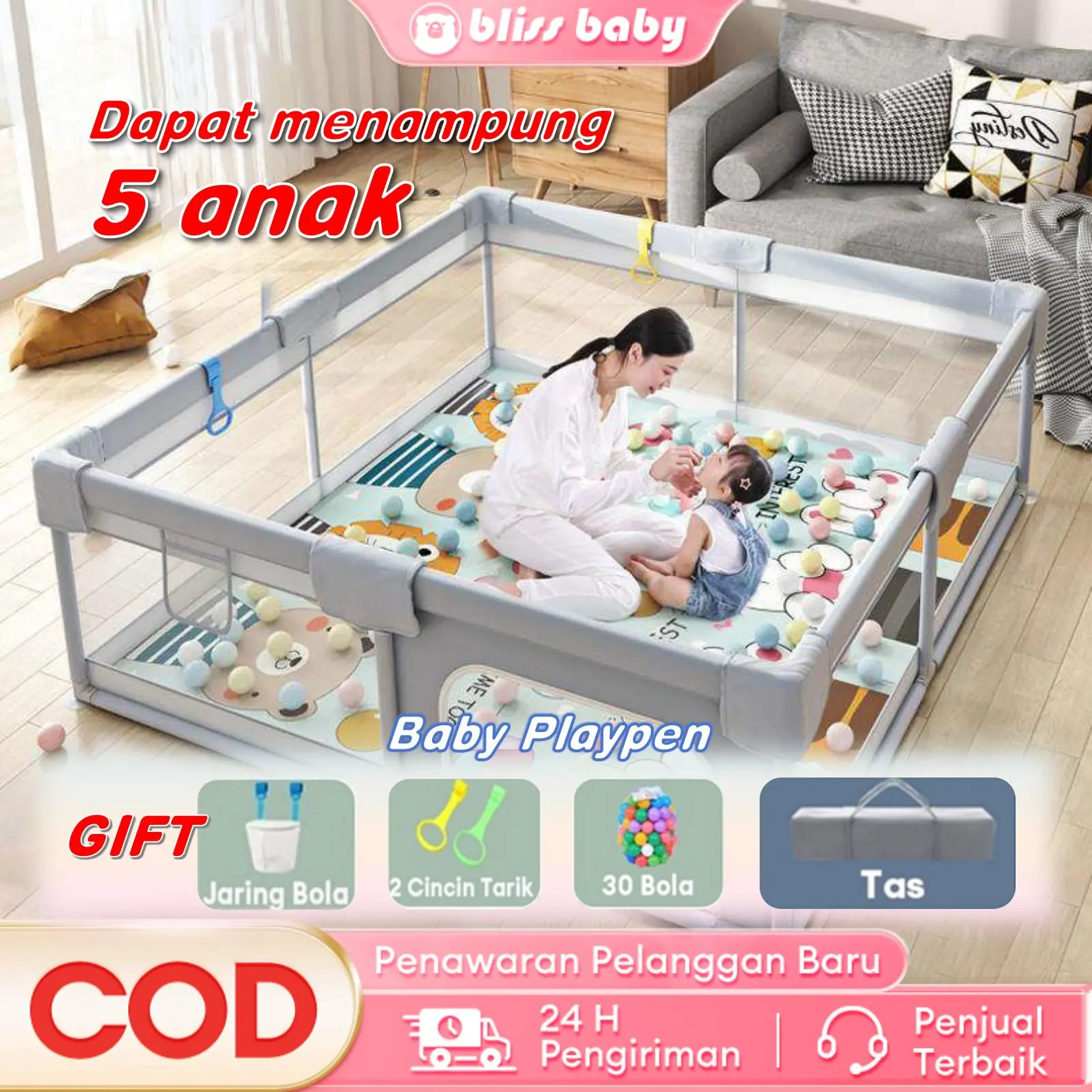 【COD】Bliss baby  Pagar Bayi Bermain Pagar Mainan Anak Baby Playpen Pagar Bayi Mandi Bola Anak Playpen Pagar Bayi