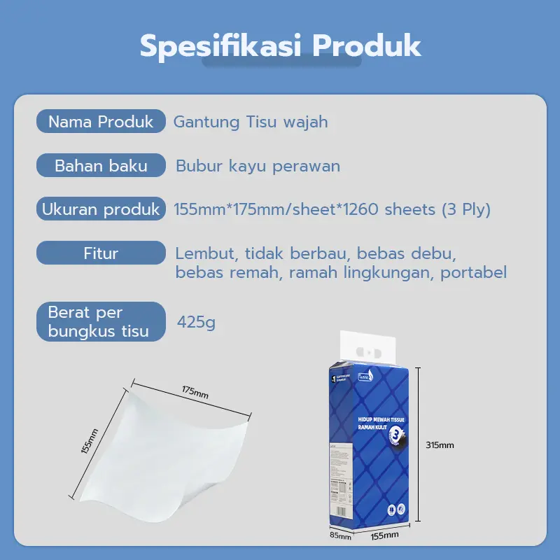 【Promo 2pck】Glisse Tisu Wajah Lembut, 100% Pulp Alami, Tisu Mewah, Tisu Gantung Ukuran Besar, Kertas Ukuran Besar. 8