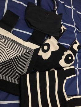 Product Review of Knit knot bag korea premium Tote bag rajut kekinian motif garis hitam Tas wanita mini fashion Totebag kecil cantik Top handle bag trend Thailand import termurah from M**🐈 0