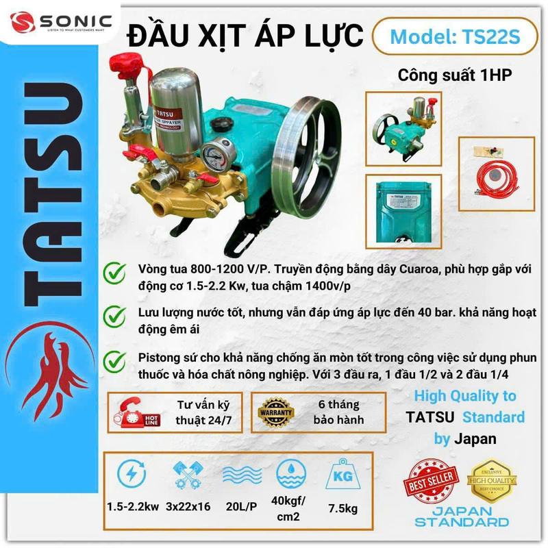 Đầu xịt rửa xe phun thuốc cao áp ty sứ 1.5-2.2kw hiệu TATSU model TS22S