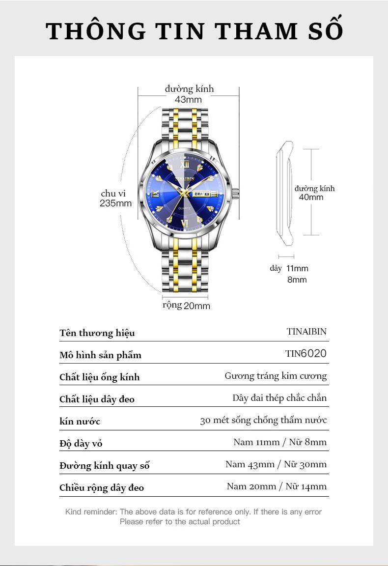 Product Introduction of Đồng Hồ Nam, Cao Cấp, Dạ Quang, Chống Thấm Nước, Thời Trang, Phong Trào Thạch Anh, Hiển Thị Ngày Đôi, Bộ Mặt Số Bằng Thép Không Gỉ, Đính Kim Cương 4