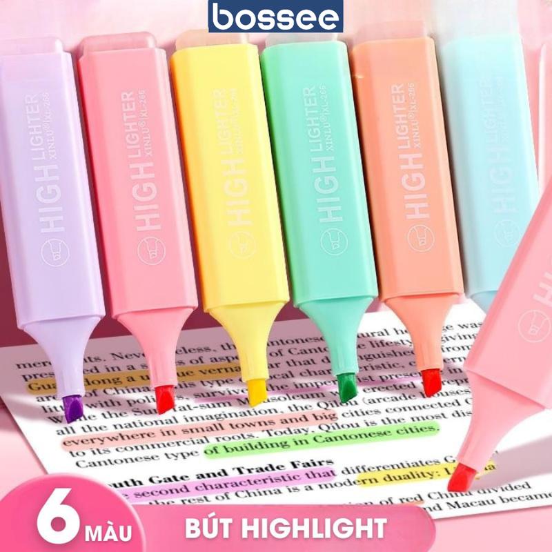 Set 6 Bút nhớ highlight nhiều màu pastel, bút dạ quang, bút đánh dấu dòng khô nhanh không lem  bomau  acrylic