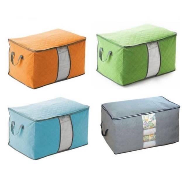 ABS Tempat Penyimpanan Bed Cover Bamboo Storage Box Organizer Bag Kotak Penyimpanan Baju Selimut Dan Sprey Jumbo Serbaguna 1