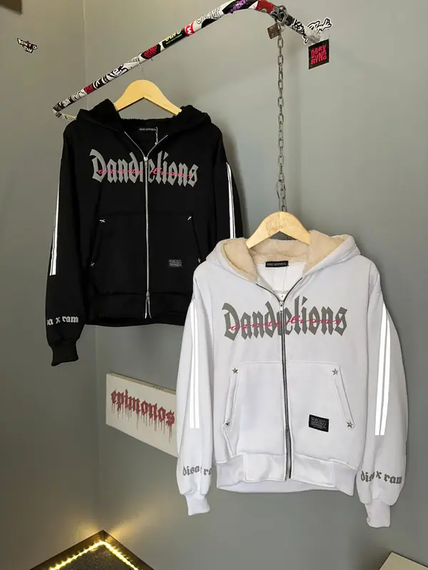Hoodie Jaket Boxy Zipper Reflektif menyala Unisex Sablon foaming (Dandelions) 3