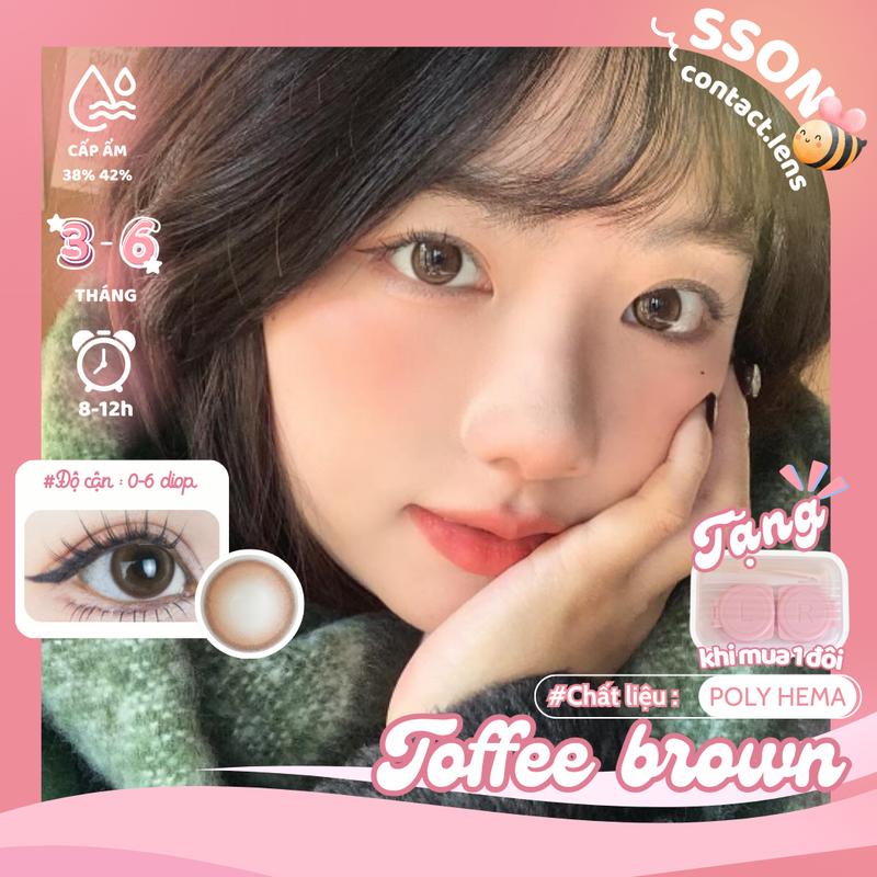 SSON Lens Mắt Kính Áp Tròng Toffee Brown 14.2 mm Nâu Tự Nhiên Lens Giãn Tròng Cận 0~10 Không Viền 6 Tháng Seed Moody - Kèm khay