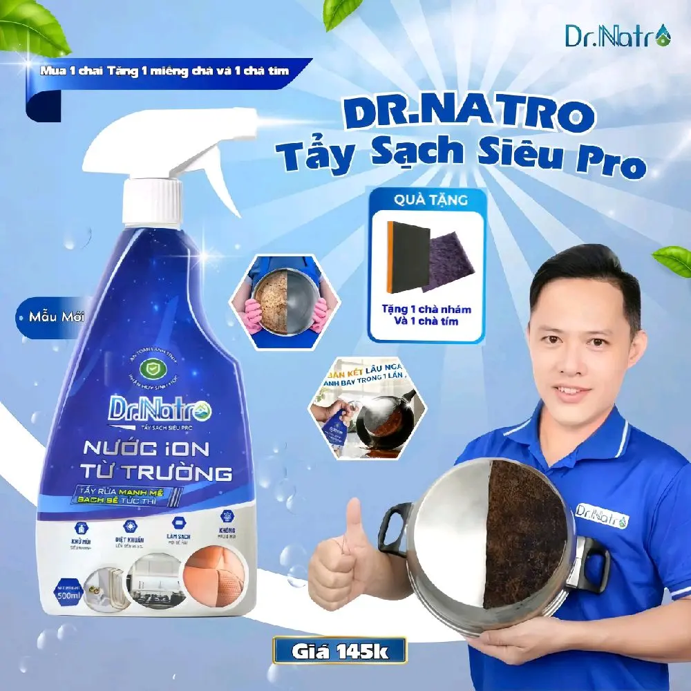 Chai Tẩy Đa Năng Dr Natro Tẩy  Sạch Mọi Vết Bẩn 1  Chai 500ml - Mua 1 tặng 2(tặng 1 miếng chà nhám và chà tím)  . Làm Sạch