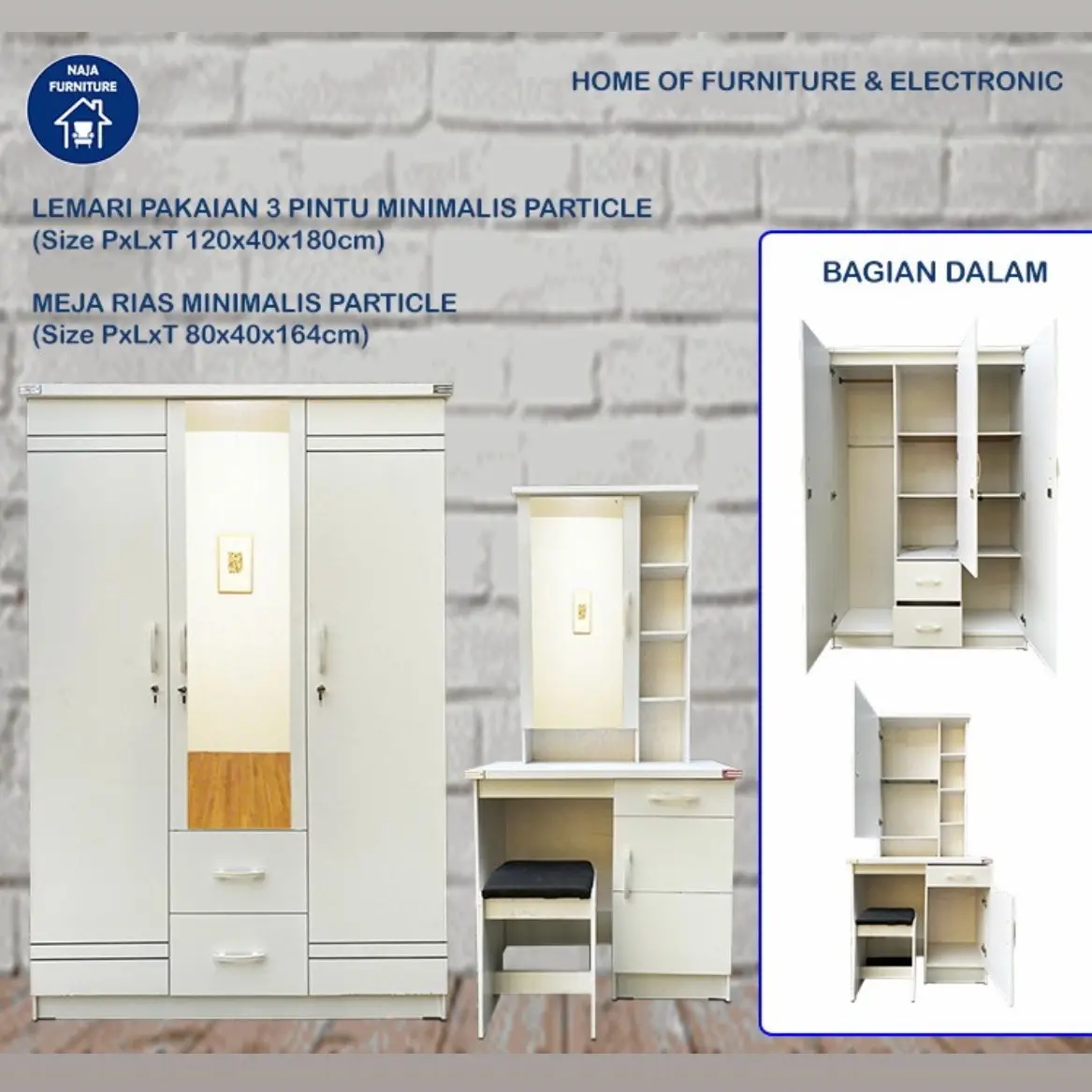 FURNITURE Lemari Pakaian 3 Pintu Minimalis | Meja Rias Minimalis | Set Lemari Meja Rias Minimalis Modern | Set Lemari Meja Rias Aesthetic