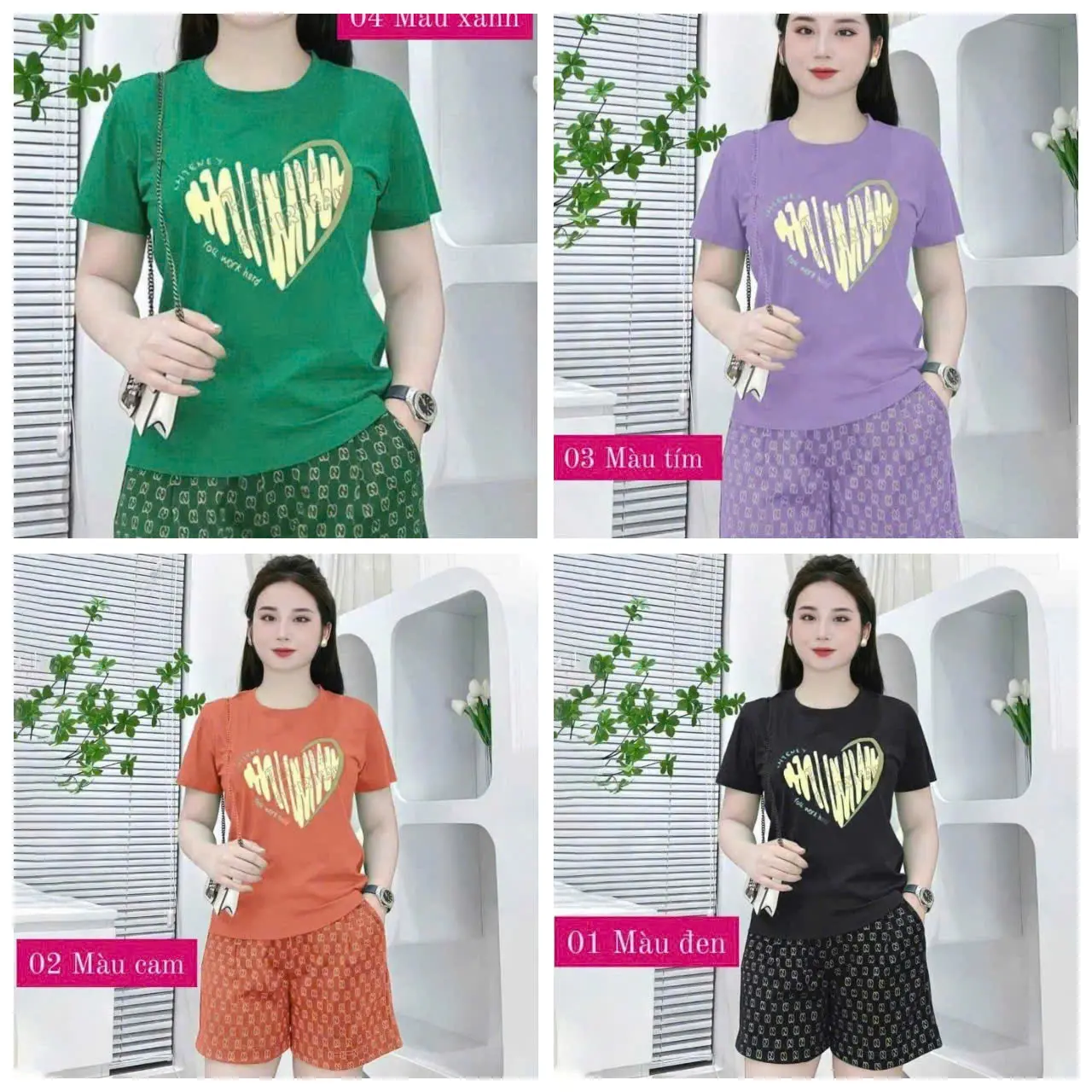 BỘ  CỘC TAY NỮ CHẤT THUN COTTONG IN HÌNH TIM SIZE 40KG - 90KG BỘ HÈ HOT