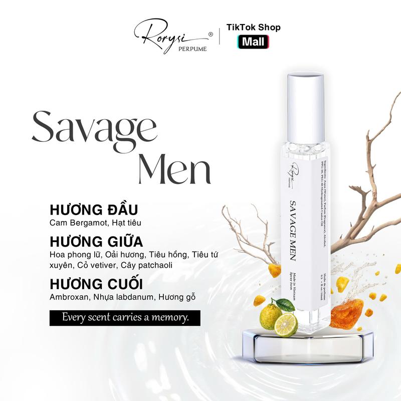Nước Hoa Nam Rorysi Savage Men Mùi Hương Phong Lưu Mạnh Mẽ Quý Phái Dạng Xịt 10ml Perfume