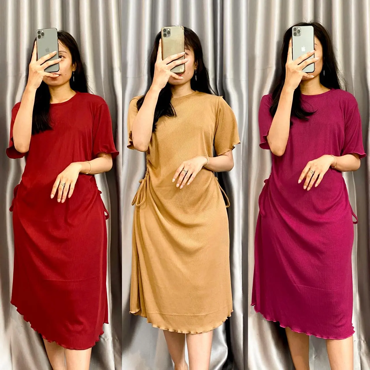 Outfit Boutique - RIANA Dress Serut Knit / Midi Dress Wanita Polos