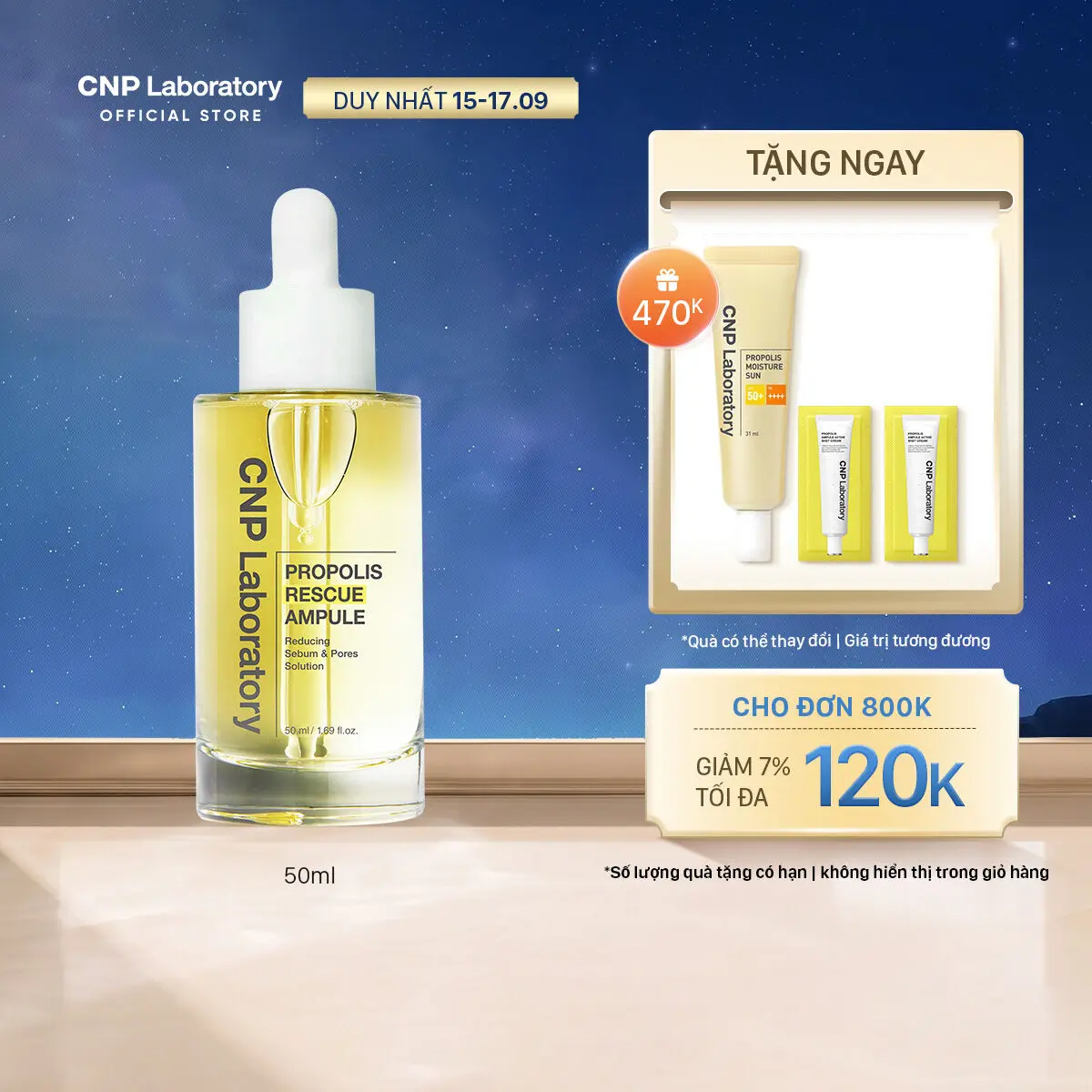 Tinh Chất Phục Hồi Da Keo Ong Cho Da Dầu Mụn CNP Rescue 50Ml