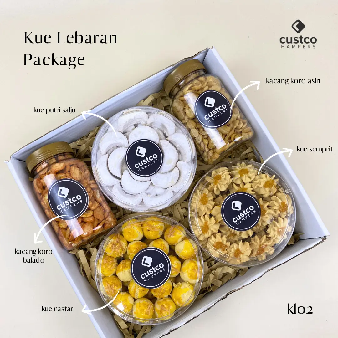 Hampers Kue Lebaran Premium + Kacang | KL02 | Custco Kue Kering | Parcel Kue Nastar | Kue Semprit