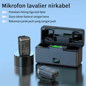 Mikrofon Nirkabel Ganda Mic Lavalier Magnetik microphone untuk dua orang 2-in-1 Mikrofon Lavalier Plug and Play dengan Kotak Pengisian Daya untuk Siaran  AI Noise Reduction Rekaman 360° 50m Baterai Tahan Lama untuk Siaran Langsung Vlogging