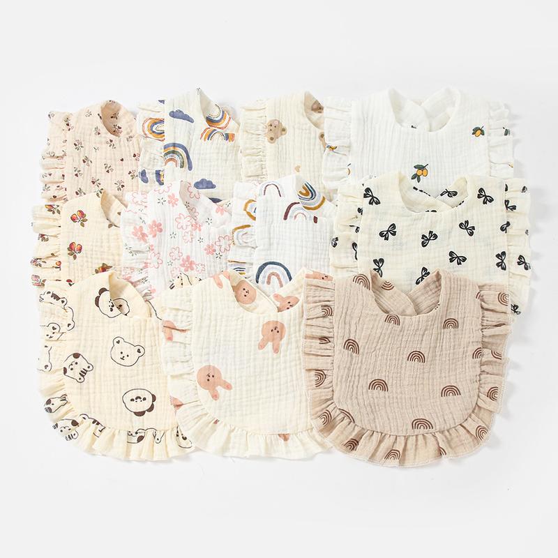 Product Introduction of New Baby Feeding Drool Bib Korean Style Ruffle Floral Infants Saliva Towel Soft Cotton Burp Cloth For Newborn Toddler Kids Bibs 2